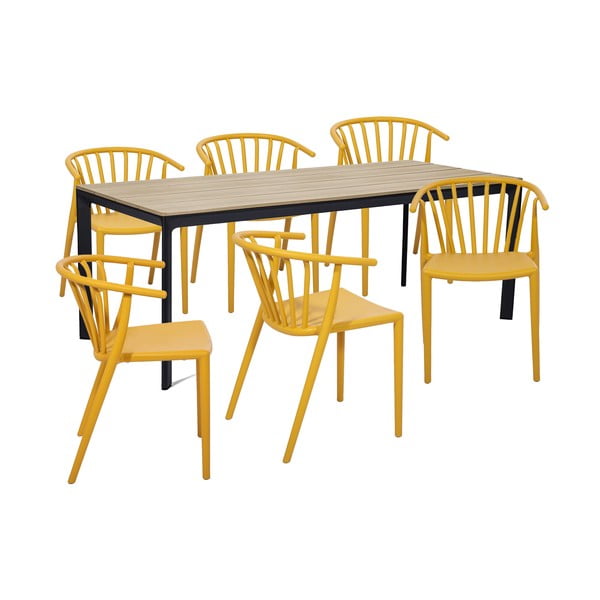Set mobilier de grădină pentru 6 persoane cu scaune galbene Capri și masă Thor, 210 x 90 cm