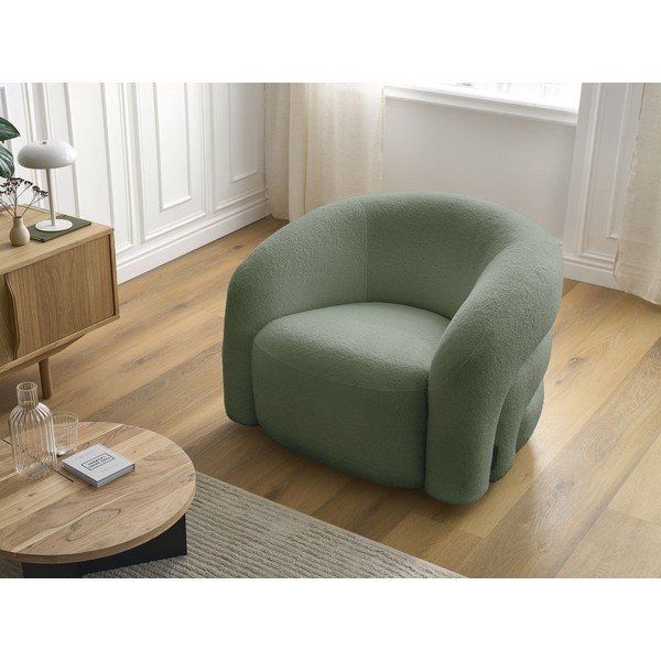 Fotoliu verde pivotant cu tapițerie din țesătură bouclé Elina – Bobochic Paris-image-1