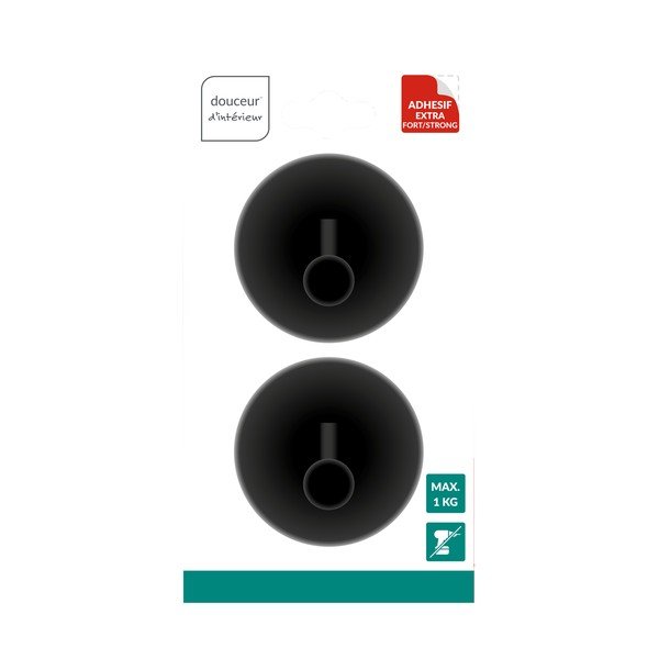 Cârlige negru-mat 2 buc. autoadezive din metal Fixeo – douceur d'intérieur-image-1