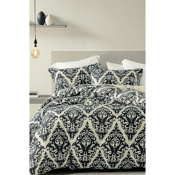 Lenjerie de pat neagră/bej din bumbac ranforcé pentru pat dublu/extinsă cu cearceaf inclus/cu 4 piese 200x220 cm Damask – Mila Home