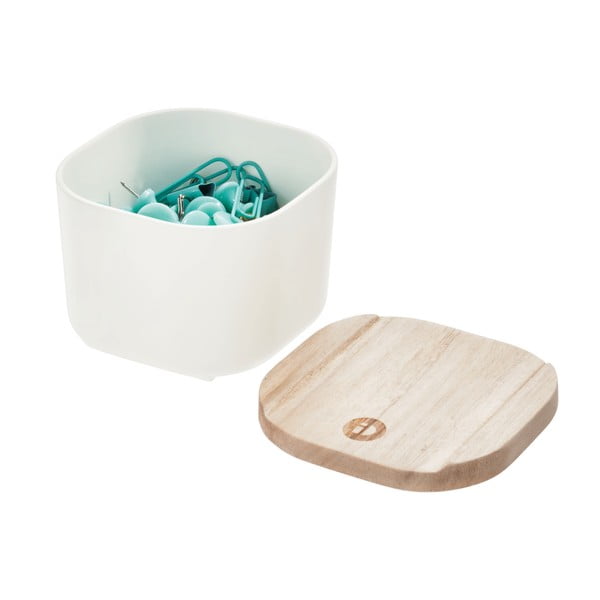 Cutie depozitare cu capac din lemn paulownia iDesign Eco, 9 x 9 cm, alb-image-3
