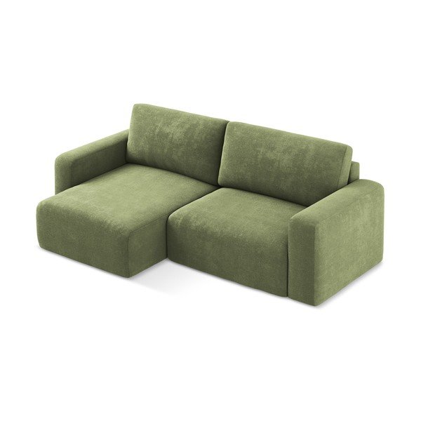 Colțar verde extensibil/cu spațiu de depozitare cu tapițerie din chenille (cu colț pe partea stângă/cu șezlong) Kona – Makamii-image-3