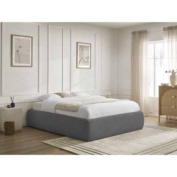 Pat matrimonial gri închis tapițat cu spațiu de depozitare/fără tăblie cu somieră 180x200 cm Inera – Bobochic Paris-image-1