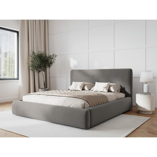 Pat matrimonial gri tapițat cu spațiu de depozitare cu somieră 160x200 cm Colonel – Cosmopolitan Design-image-1