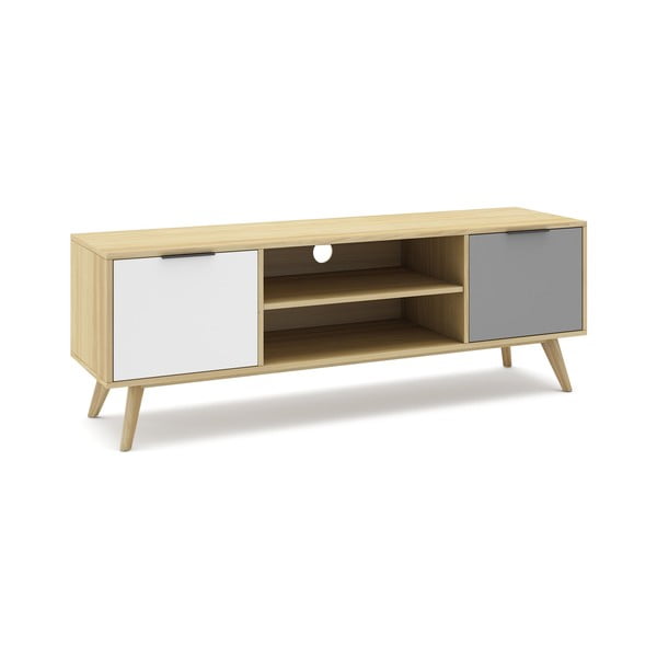 Comodă TV natural/gri/alb din lemn de pin 140x53 cm Elfa – Marckeric-image-2