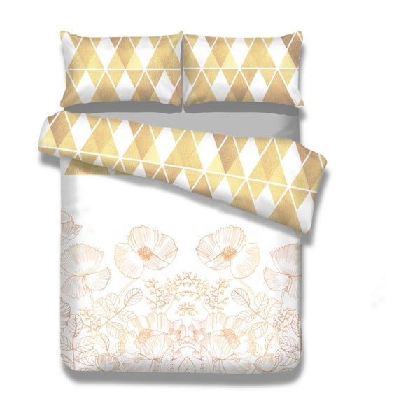 Lenjerie de pat din flanel AmeliaHome Golden Poppy, 200 x 220 cm + 70 x 80 cm