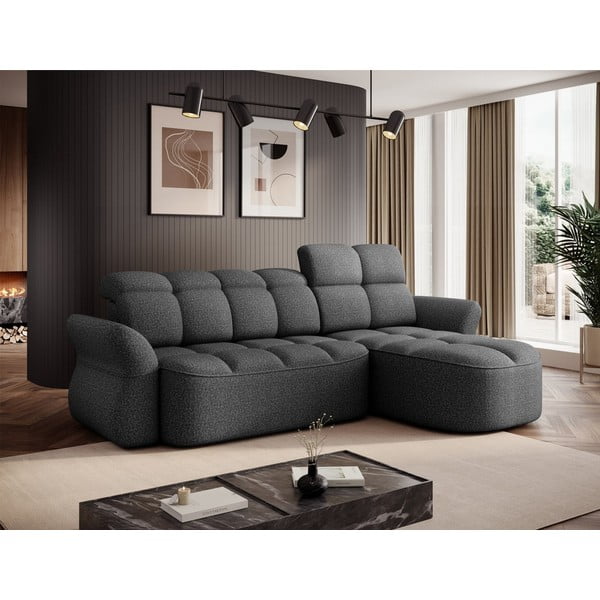 Colțar gri închis extensibil/cu spațiu de depozitare cu tapițerie din catifea (cu colț pe partea dreaptă/cu șezlong) Beneth – ELTAP-image-3