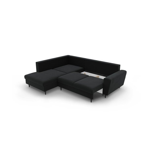 Colțar negru extensibil, cu spațiu de depozitare cu tapițerie din catifea (cu colț pe partea stângă-în formă de ”L”) Kyoto – Cosmopolitan Design-image-3
