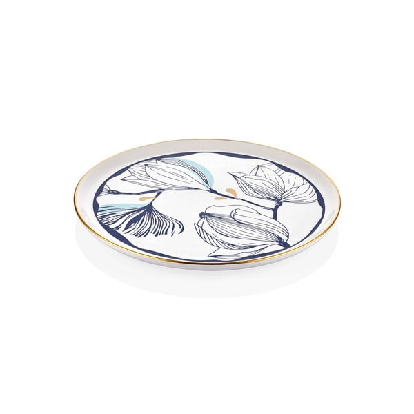 Farfurie din porțelan pentru servire cu model de flori albastre Mia Bleu, ⌀ 30 cm, alb