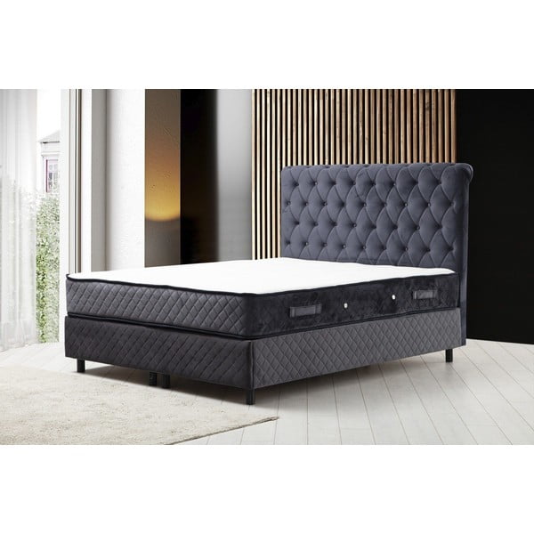 Pat boxspring albastru închis cu spațiu de depozitare 160x200 cm Sonata – Kalune Design-image-1