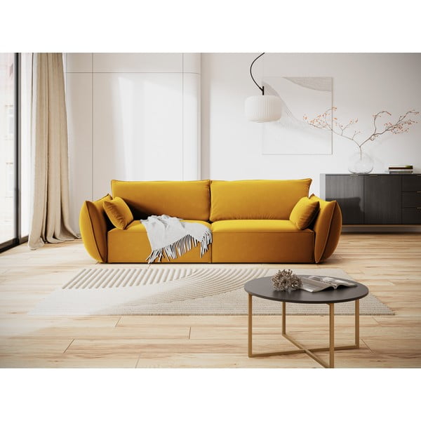 Canapea galben-muștar cu tapițerie din catifea 208 cm Vanda – Mazzini Sofas-image-1