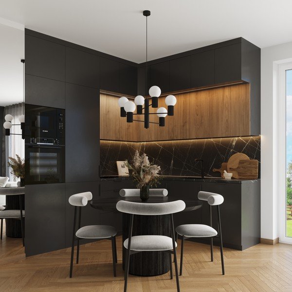 Lustră neagră cu abajur din sticlă Orbital – Sollux-image-1