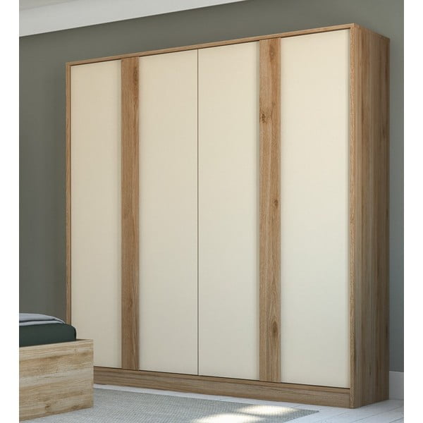 Șifonier crem/în culoare naturală cu aspect de lemn de stejar 180x197,5x53 cm Dennis – Marckeric-image-1