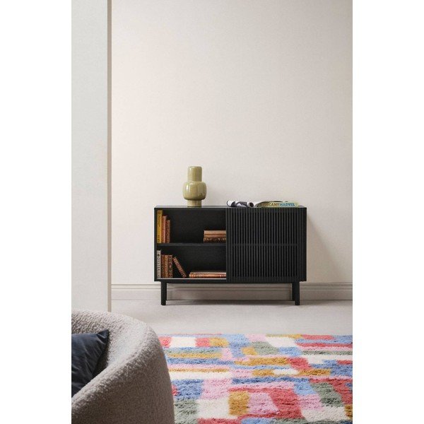 Dulap negru cu aspect de lemn de frasin cu ușă glisantă 124x80x45 cm Sion – Jotex-image-1