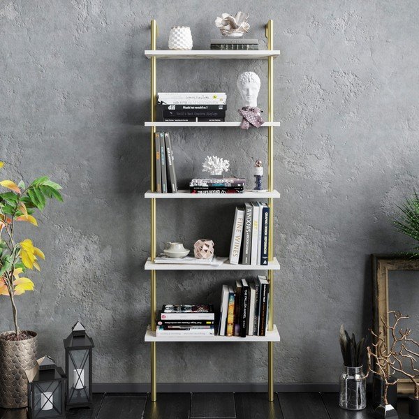 Etajeră albă cu aspect de marmură 60x174 cm Paula – Kalune Design-image-2