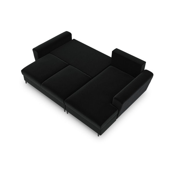 Colțar negru extensibil, cu spațiu de depozitare cu tapițerie din catifea (cu colț pe partea dreaptă, cu șezlong) Kyoto – Cosmopolitan Design-image-2