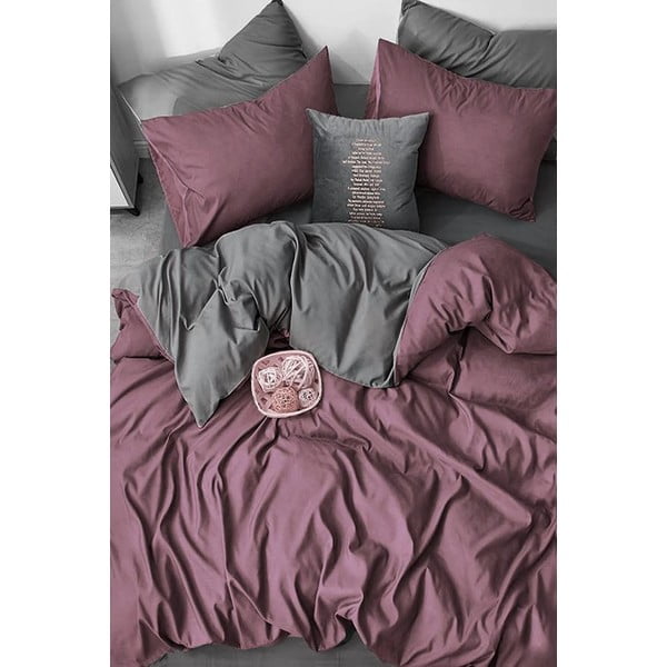 Lenjerie de pat mov-gri din bumbac pentru pat dublu-extins și cearceaf 200x220 cm – Mila Home