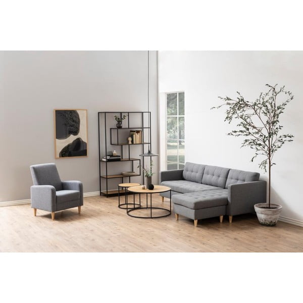 Bibliotecă neagră/în culoare naturală cu aspect de lemn de stejar 114x185 cm Seaford – Actona-image-4