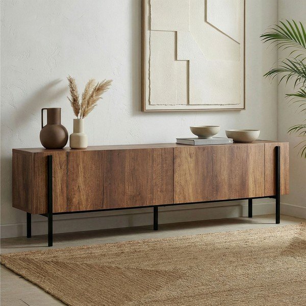 Comodă TV în culoare naturală închisă cu aspect de lemn de nuc 180x45x30 cm Nexus – Kalune Design-image-2