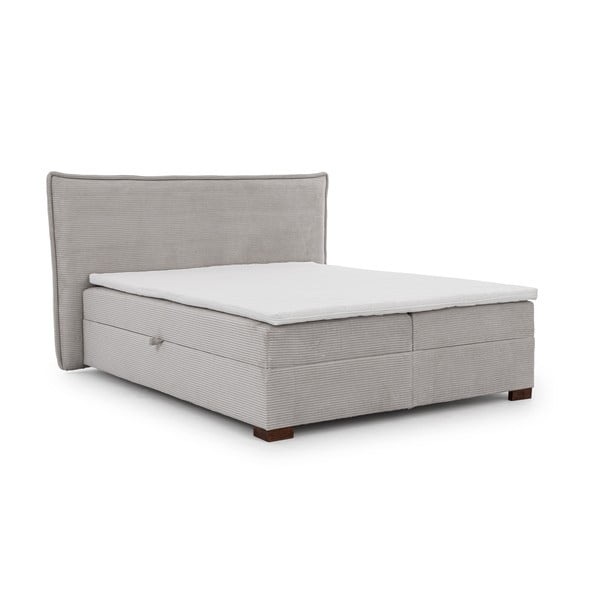 Pat boxspring gri deschis cu spațiu de depozitare 160x200 cm Lysa – Ropez