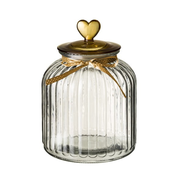 Recipient din sticlă cu capac Unimasa Heart, 4,2 l, auriu
