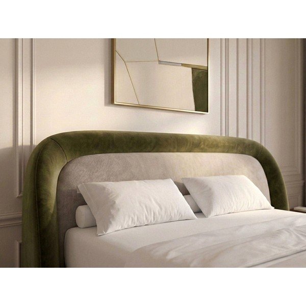 Pat matrimonial verde tapițat cu spațiu de depozitare cu somieră 160x200 cm Sam – Bobochic Paris-image-3