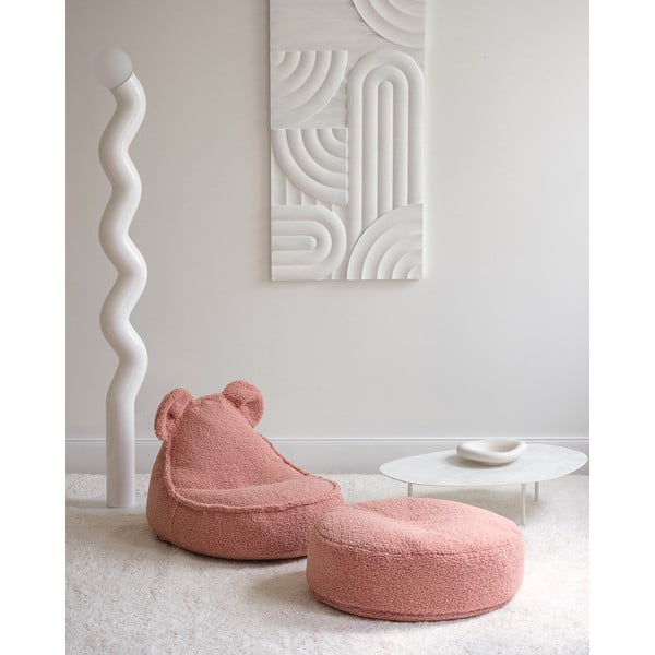 Fotoliu puf pentru copii roz cu tapițerie din țesătură bouclé Bear – Wigiwama-image-1