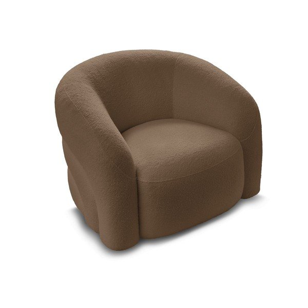 Fotoliu maro pivotant cu tapițerie din țesătură bouclé Elina – Bobochic Paris-image-3