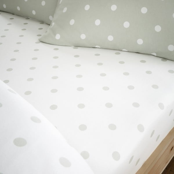 Cearceaf alb-verde din flanelă cu elastic 150x200 cm Polka Dot – Catherine Lansfield-image-1