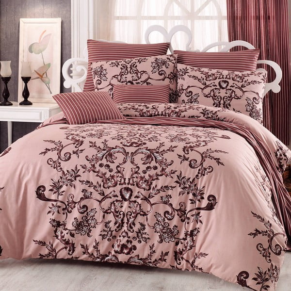 Lenjerie de pat cu cearșaf din bumbac Royal, 200 x 220 cm, roz