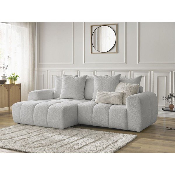 Colțar gri deschis extensibil/cu spațiu de depozitare cu tapițerie din țesătură bouclé (cu colț pe partea stângă/cu șezlong) Roxelane – Bobochic Paris-image-3