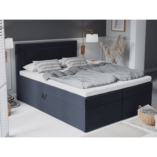 Pat dublu cu tapițerie din catifea Mazzini Beds Yucca, 180 x 200 cm, albastru închis-image-1