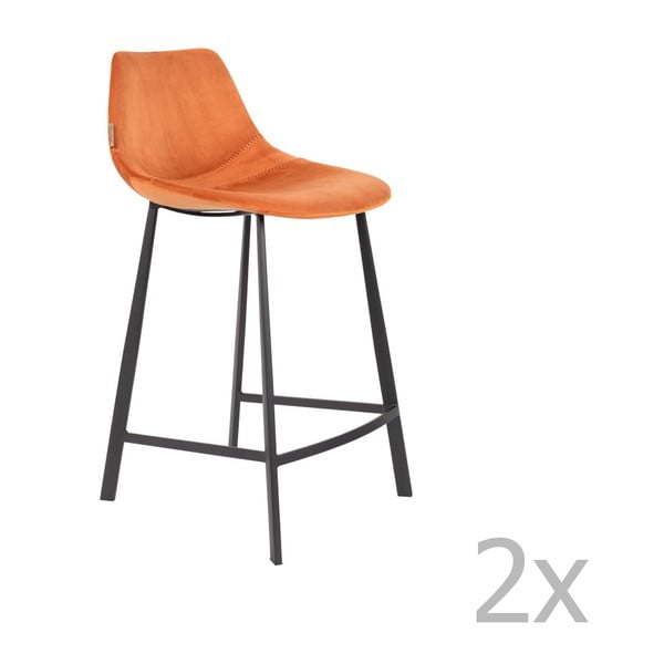 Set 2 scaune bar cu tapițerie catifelată Dutchbone, înălțime 91 cm, portocaliu