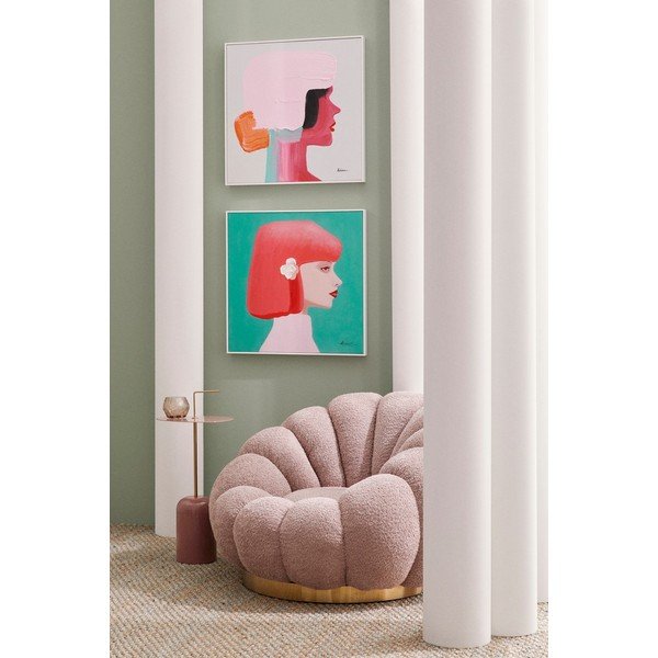 Fotoliu roz pivotant cu tapițerie din țesătură bouclé Florel – Bizzotto-image-1