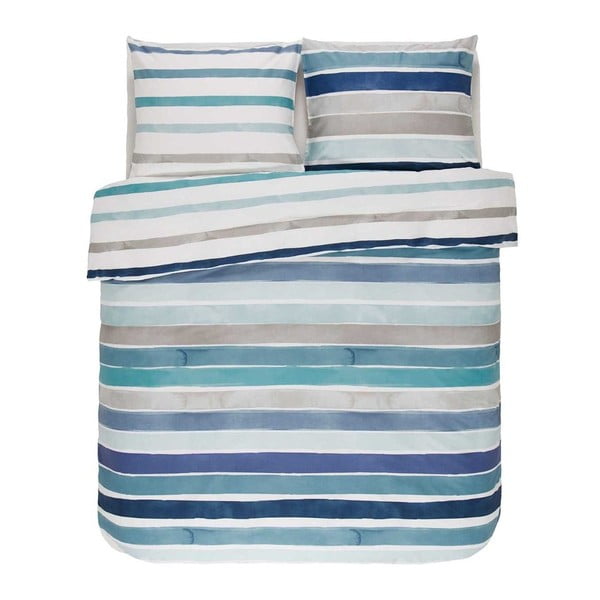 Lenjerie de pat prelungită, cu dungi Esprit Iva, 200 x 220 cm, albastru-alb 