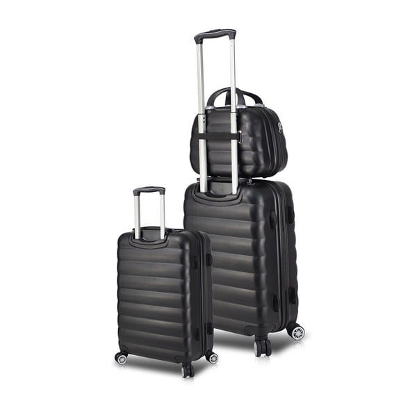 Set 2 valize cu roți, port USB și geantă cosmetică/voiaj My Valice RESSO Cab Med & MU, negru
