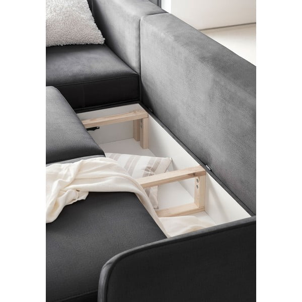 Colțar gri închis extensibil/cu spațiu de depozitare cu tapițerie din catifea (cu colț pe partea stângă/cu șezlong) Silva – ELTAP-image-3