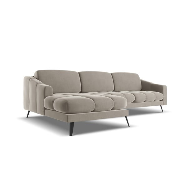 Colțar bej cu tapițerie din catifea (cu colț pe partea stângă) Nalu – Makamii-image-2