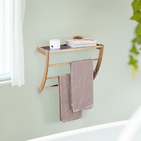 Suport pentru prosoape în culoare naturală închisă de montat pe perete din lemn Fondi – Wenko-image-1