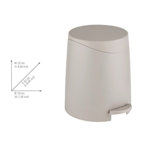 Coș de gunoi taupe cu pedală din plastic 3 l Portes – Allstar-image-3