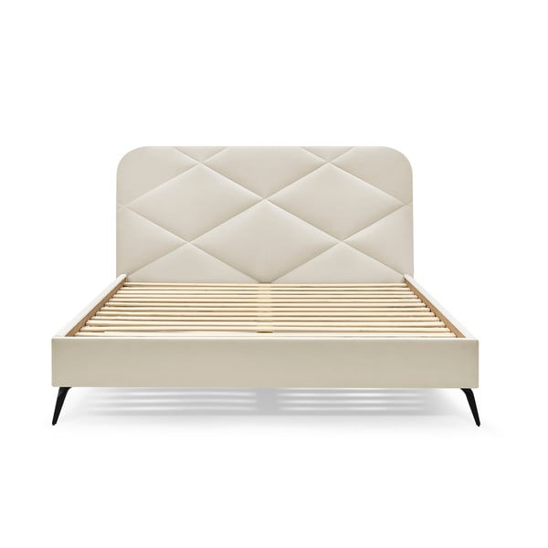 Pat matrimonial bej tapițat cu somieră 160x200 cm Prune – Bobochic Paris-image-3