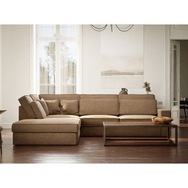 Colțar maro deschis cu tapițerie din chenille (cu colț pe partea stângă/în formă de ”L”) Kirou – Maison de Rêve-image-4