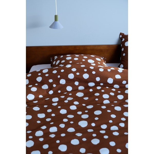 Lenjerie de pat albastru-deschis/maro din bumbac pentru pat dublu/extinsă 200x220 cm Rigmor Dot – Jotex-image-1