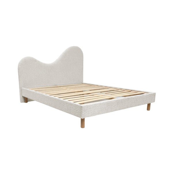 Pat matrimonial alb tapițat tapițat cu somieră 160x200 cm Celina – Bobochic Paris