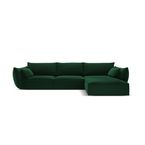 Colțar verde închis cu tapițerie din catifea (cu colț pe partea dreaptă, cu șezlong) Vanda – Mazzini Sofas