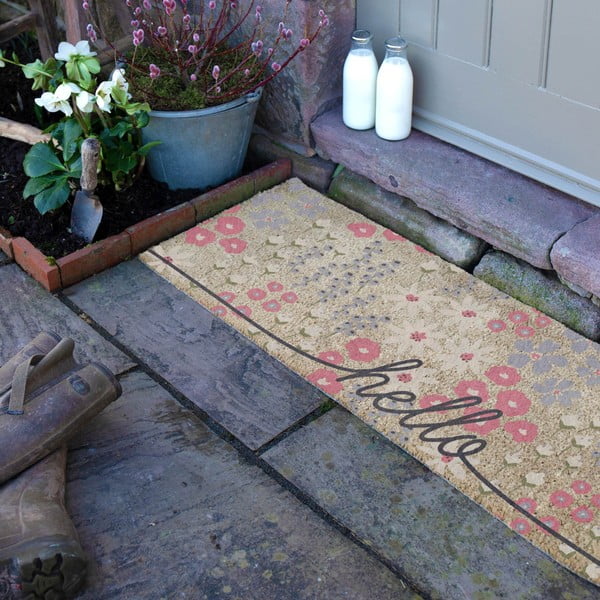Covoraș de intrare din fibre de nucă de cocos 40x120 cm Hello Scribbly Floral – Artsy Doormats-image-2