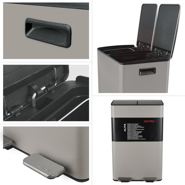 Coș de gunoi taupe pentru reciclare/cu pedală 2x30 l din oțel   Aliya – Spirella-image-4