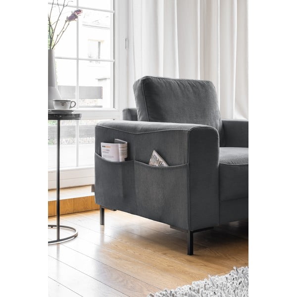 Fotoliu gri închis cu tapițerie din catifea reiată Lofty Lilly – Miuform-image-3