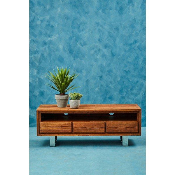 Comodă TV în culoare naturală închisă din lemn de acacia 140x52x50 cm Simla – Premier Housewares-image-1