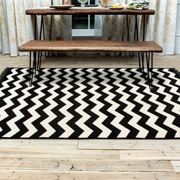 Covor reversibil Zig Zag, 120 x 180 cm, alb-negru-image-1